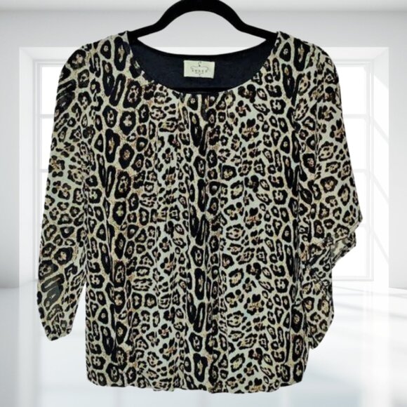 Ember Leopard Print Blouse S Draped Sleeve Elastic Hem Tunic Top Animal Print - Picture 2 of 11